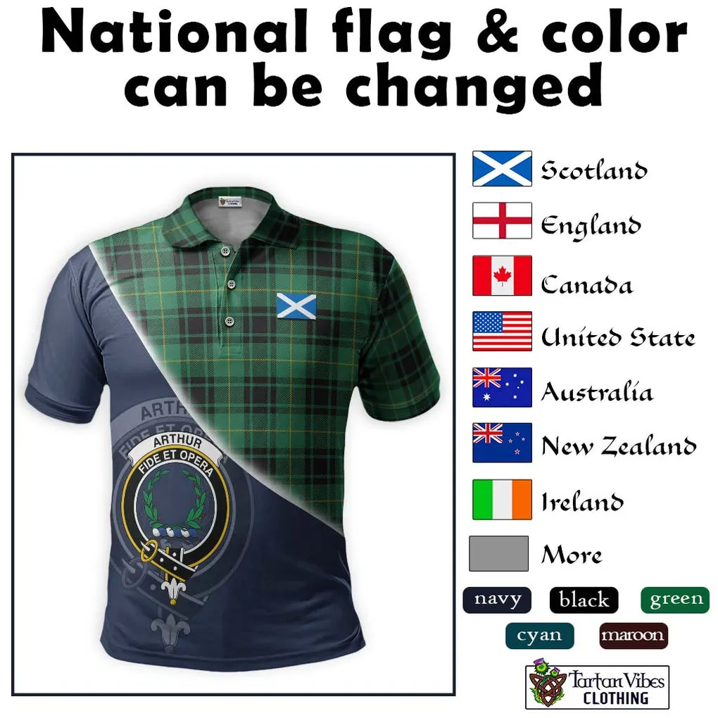 Arthur Ancient Tartan Polo Shirt with Personalised National Flag and Family Crest Half Style