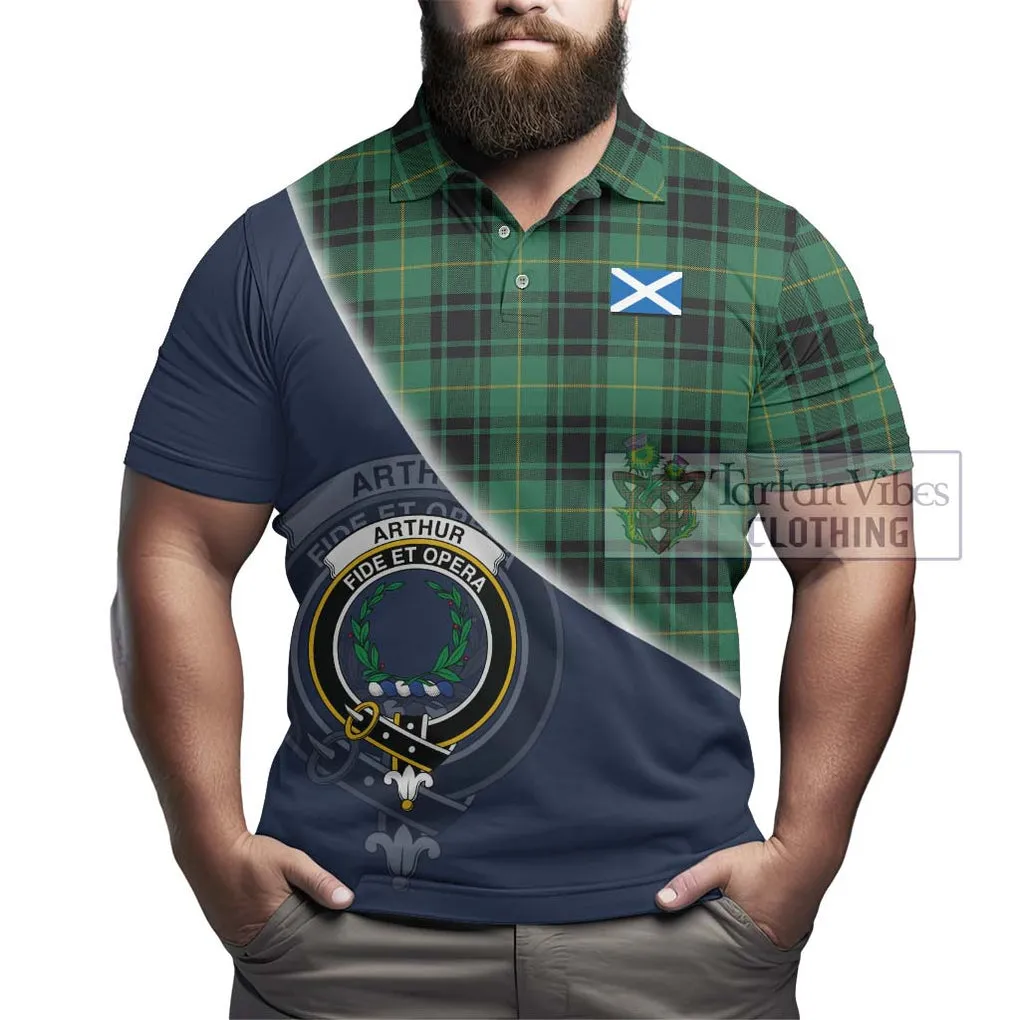 Arthur Ancient Tartan Polo Shirt with Personalised National Flag and Family Crest Half Style