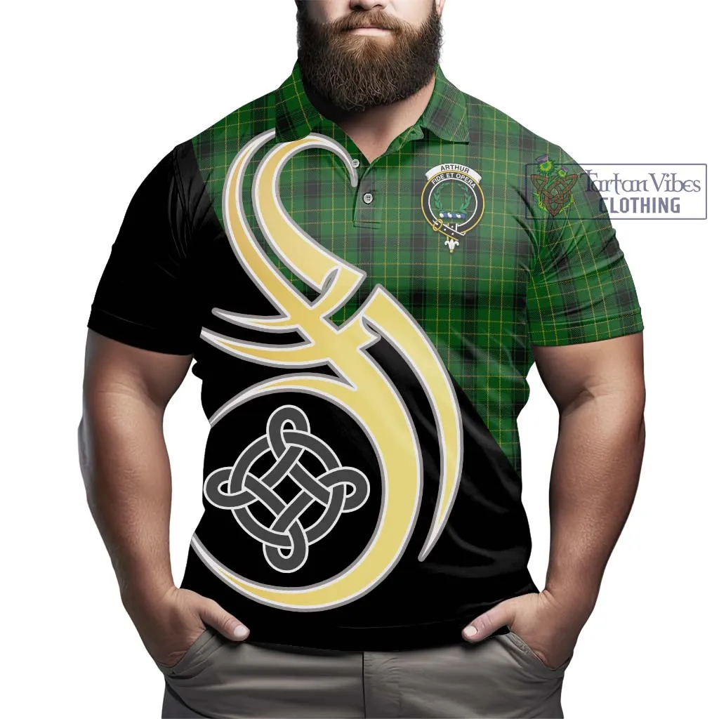 Arthur Highland Tartan Polo Shirt with Family Crest and Celtic Symbol Style