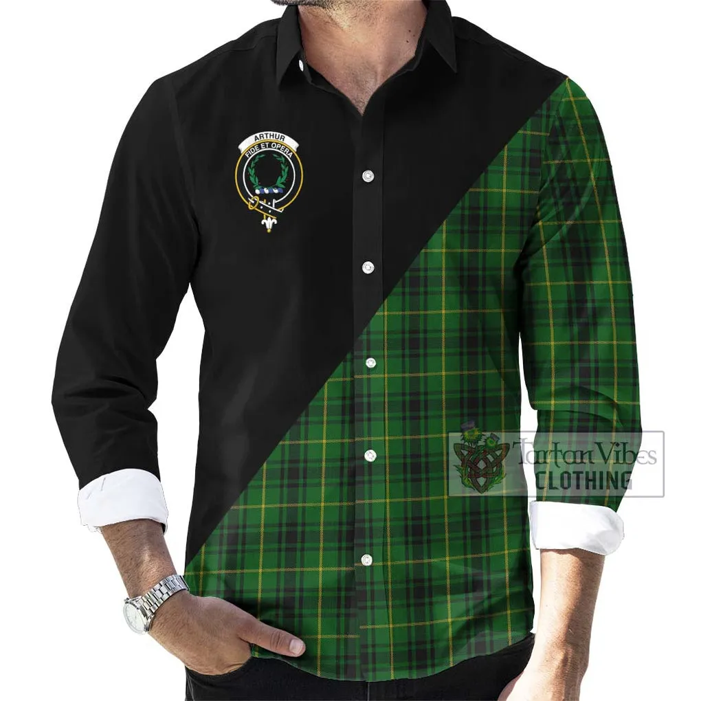 Arthur Tartan Long Sleeve Button Shirt with Family Crest and Military Logo Style