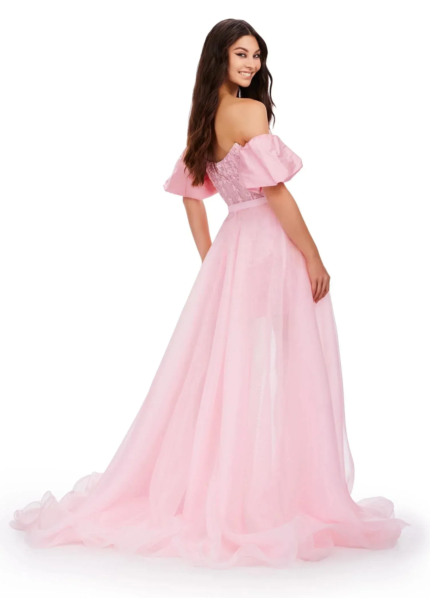 Ashley Lauren 1740 Size 8 Peacock Long Organza Pageant Overskirt Wire Hem Layered Train Detachable