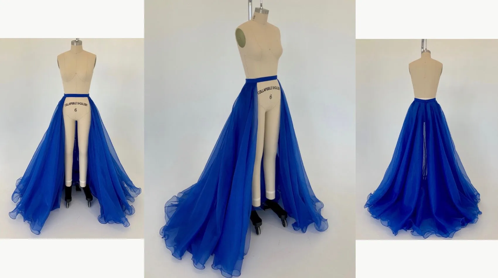 Ashley Lauren 1740 Size 8 Peacock Long Organza Pageant Overskirt Wire Hem Layered Train Detachable