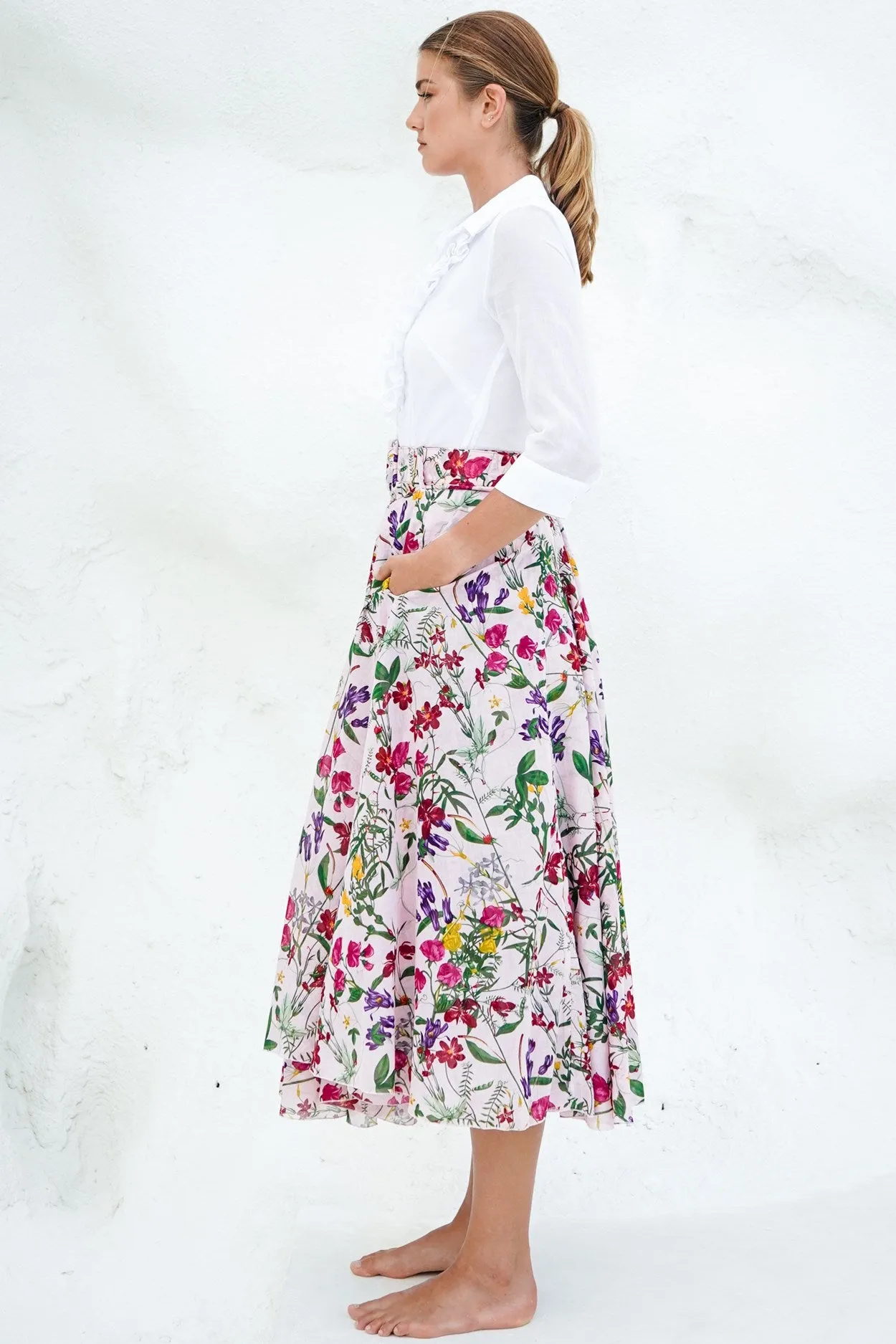 Aster Skirt #1 with Belt Midi Length Cotton Musola (Fairy Tail Flower)