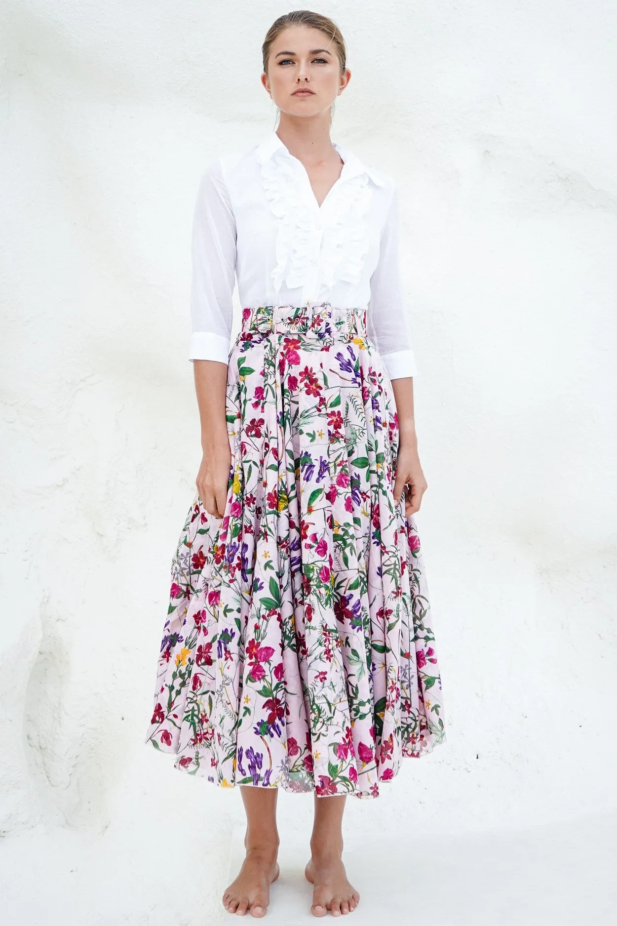 Aster Skirt #1 with Belt Midi Length Cotton Musola (Fairy Tail Flower)