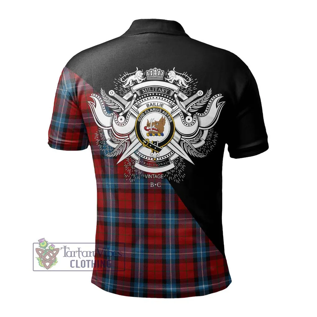 Baillie of Polkemmet Red Tartan Polo Shirt with Family Crest and Military Logo Style