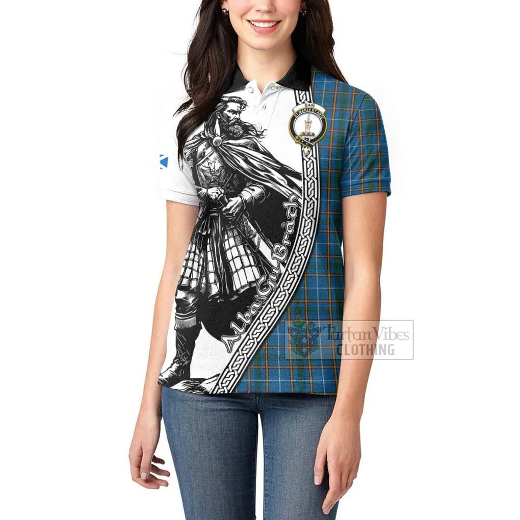 Bain Tartan Clan Crest Women's Polo Shirt with Highlander Warrior Celtic Style