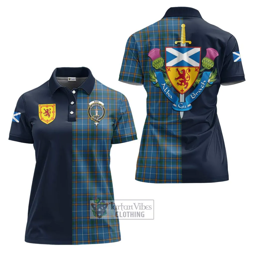 Bain Tartan Women's Polo Shirt Alba with Scottish Lion Royal Arm Half Style