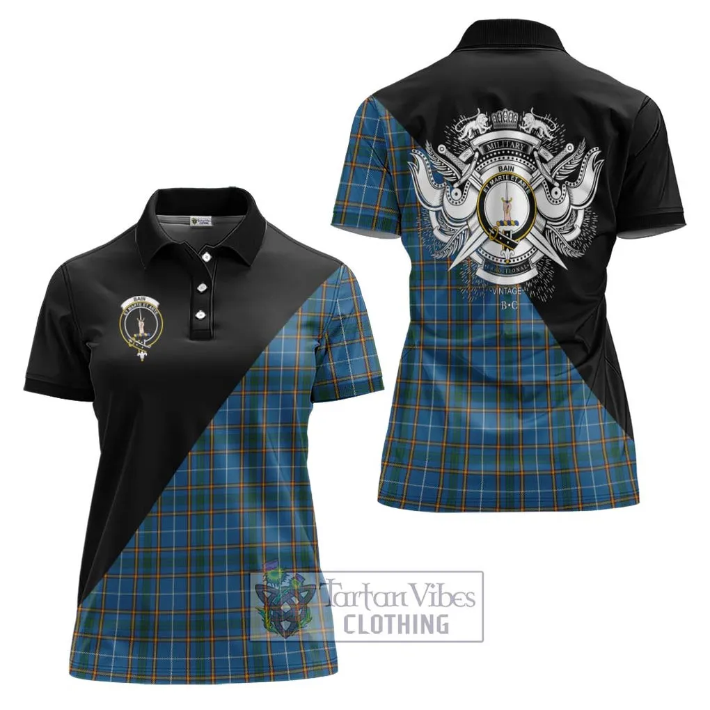 Bain Tartan Women's Polo Shirt with Family Crest and Military Logo Style