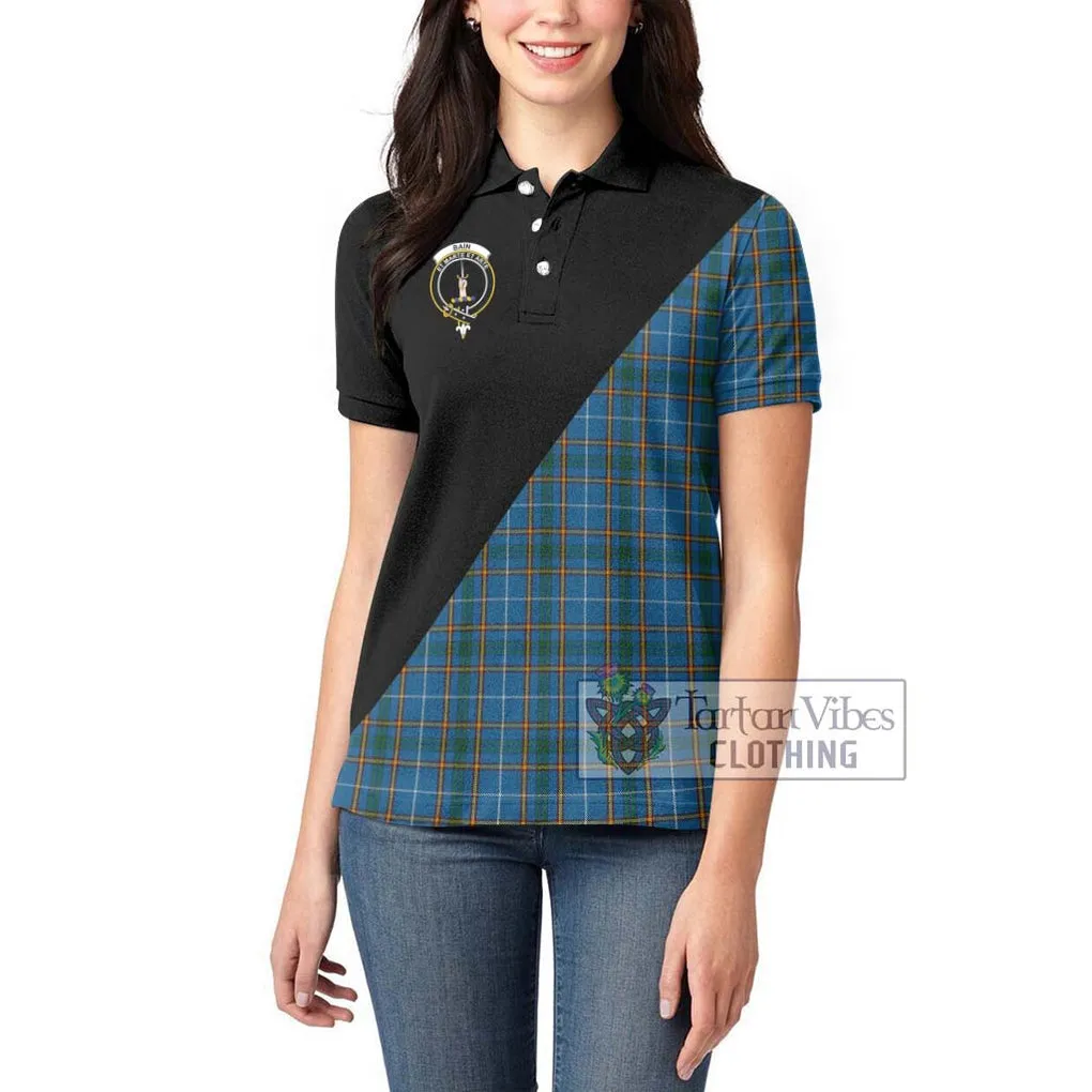 Bain Tartan Women's Polo Shirt with Family Crest and Military Logo Style