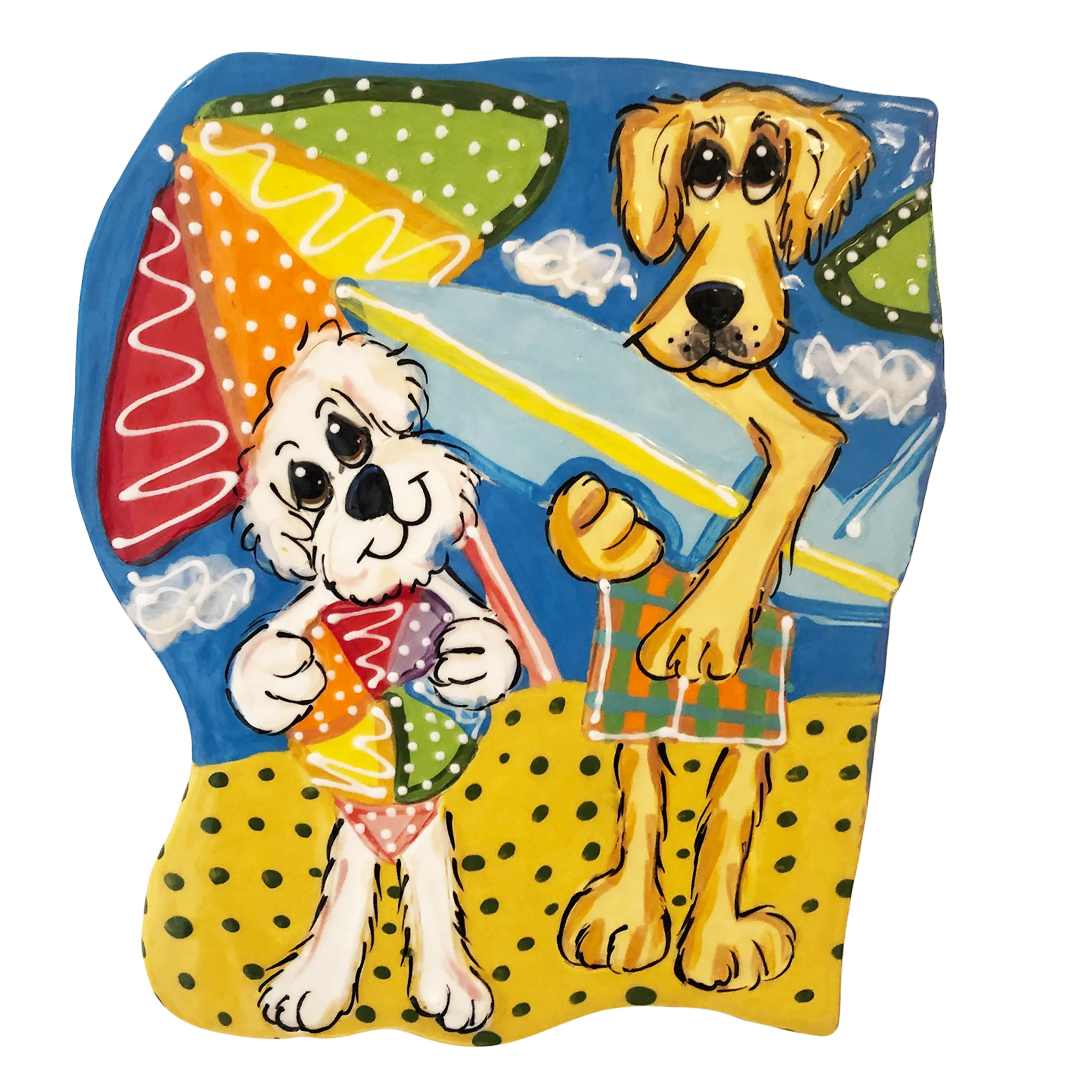 Beachside Fun - Maltese & Labrador Retriever Ceramic Tile by Debby Carman