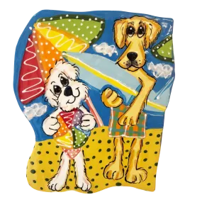 Beachside Fun - Maltese & Labrador Retriever Ceramic Tile by Debby Carman