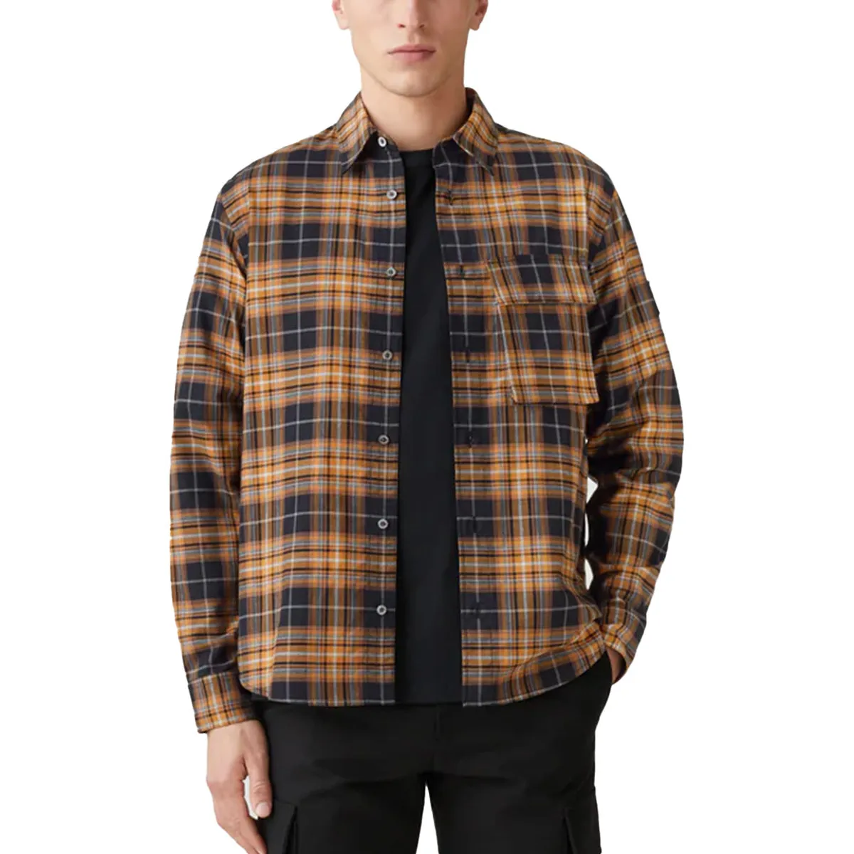 Black and Yellow Scale Longton Plaid Long Sleeve Shirt