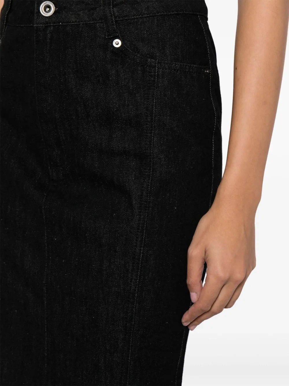 Black Denim Flared Maxi Skirt