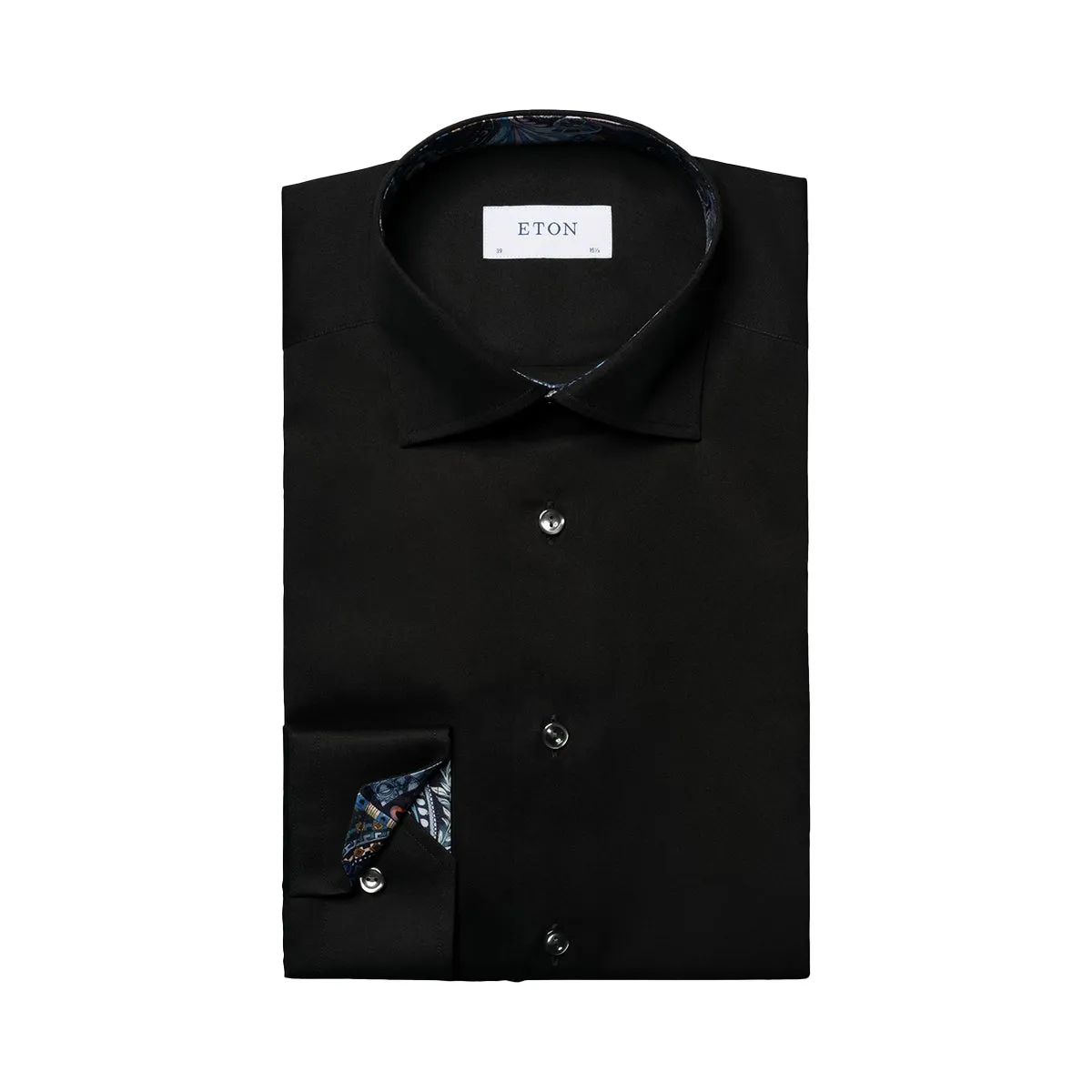 Black Floral Trim Signature Twill Slim Fit Shirt