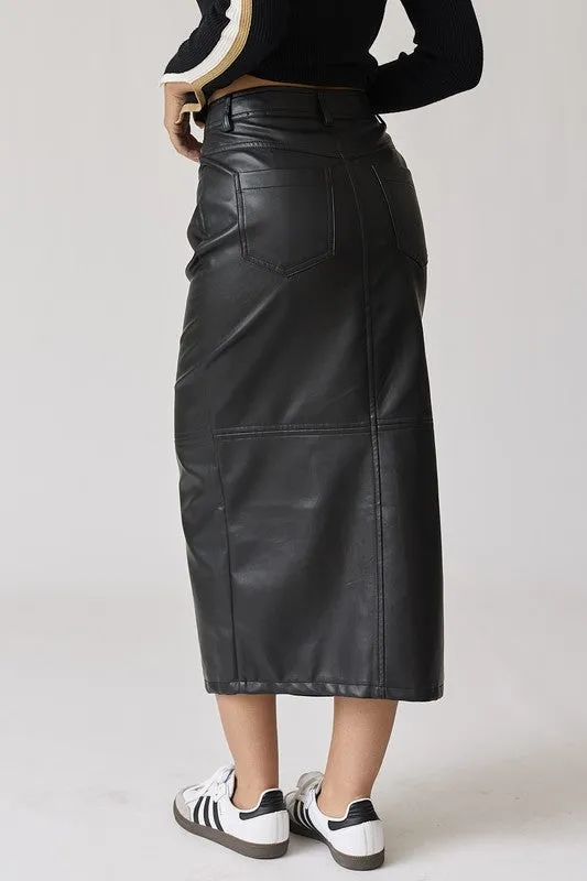 Black Vegan Leather Pencil Skirt