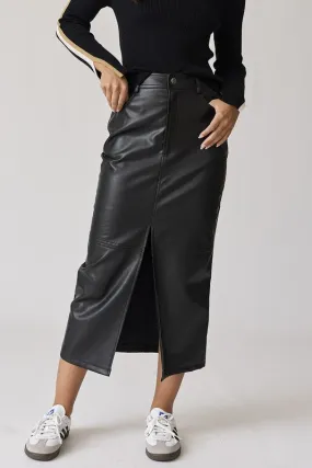 Black Vegan Leather Pencil Skirt