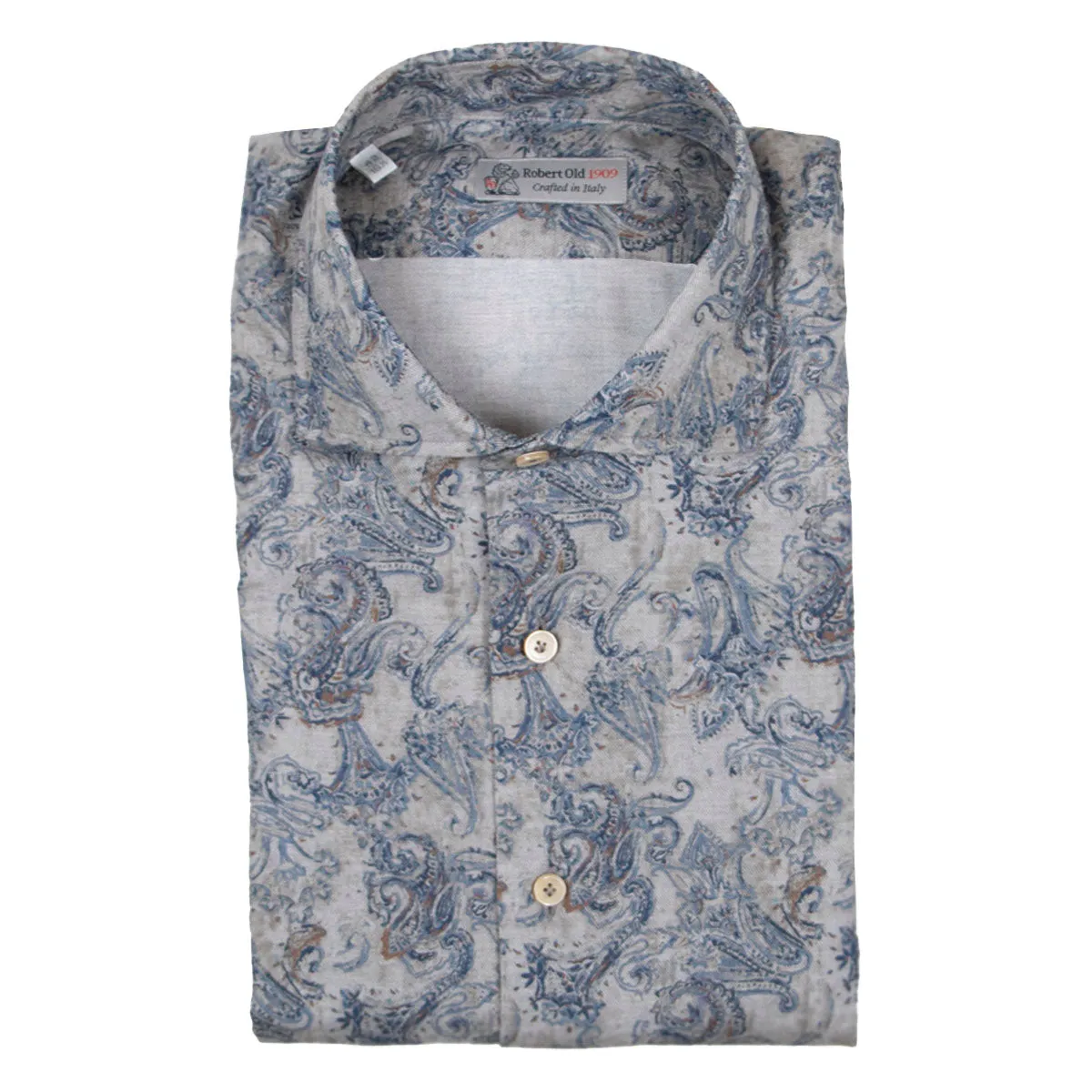 Blue Paisley Pure Cotton Italian Long Sleeve Shirt