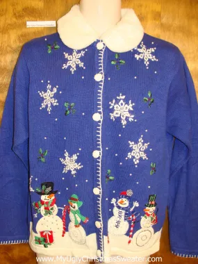 Bright Blue Horrible Ugly Christmas Sweater Cardigan