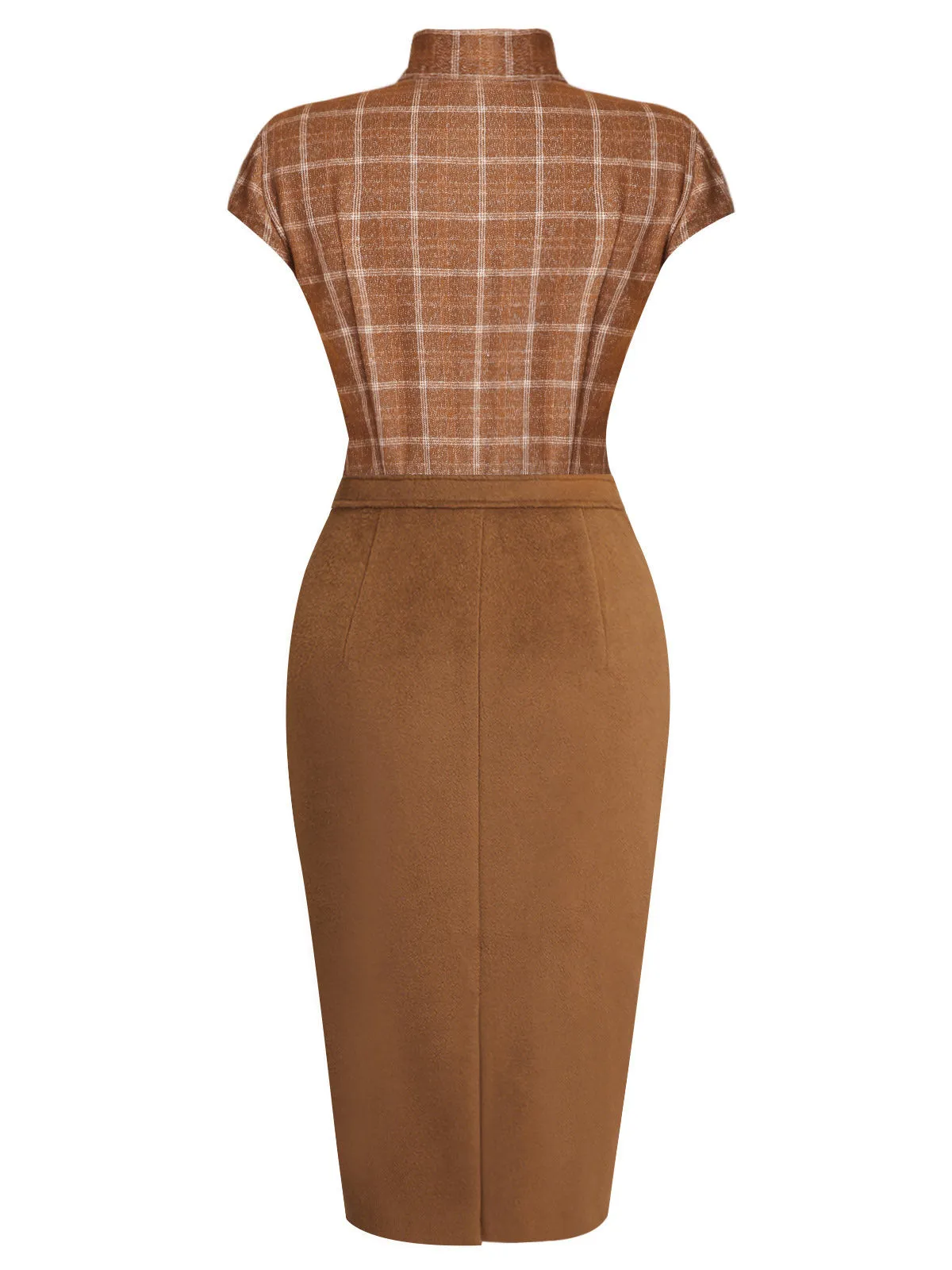 Brown 1960s Plaid Patchwork Pencil Dress