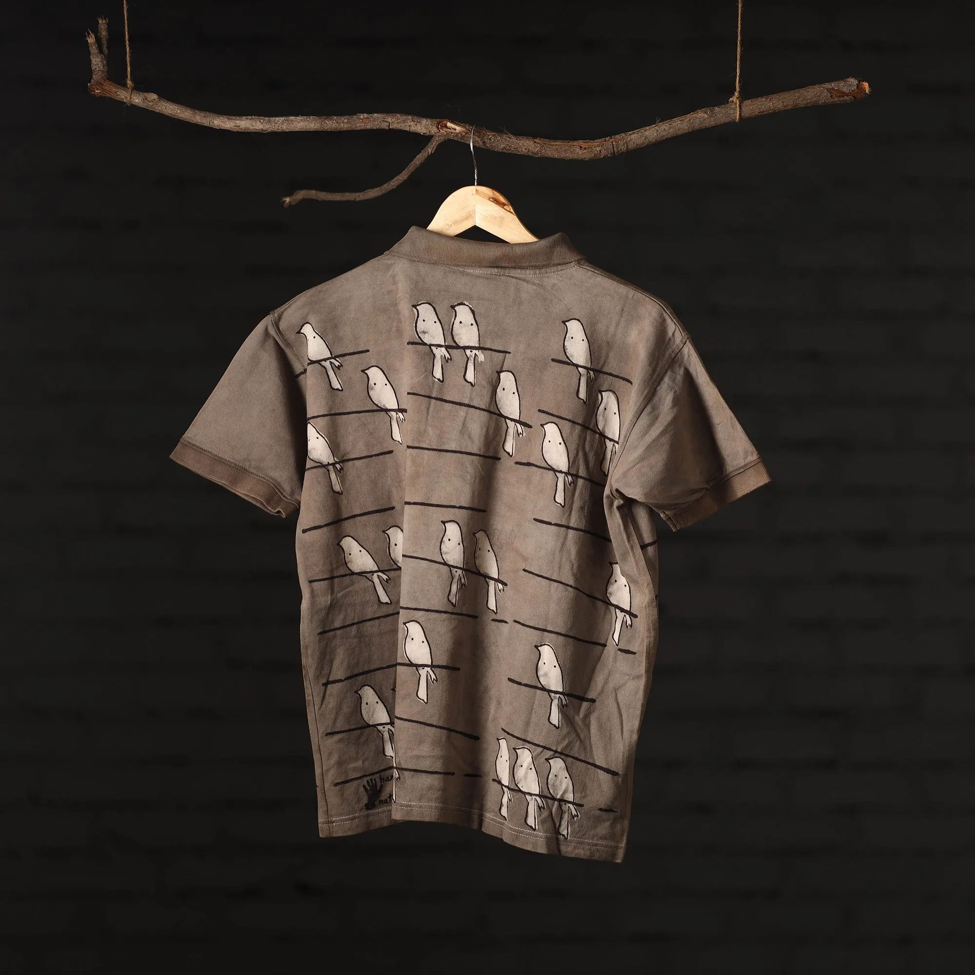 Brown - Bindaas Natural Dyed Art Block Print Polo Collar T-shirt in Cotton