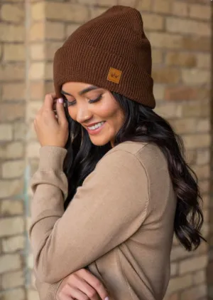 Brown Cuffed Fleece Knit Beanie