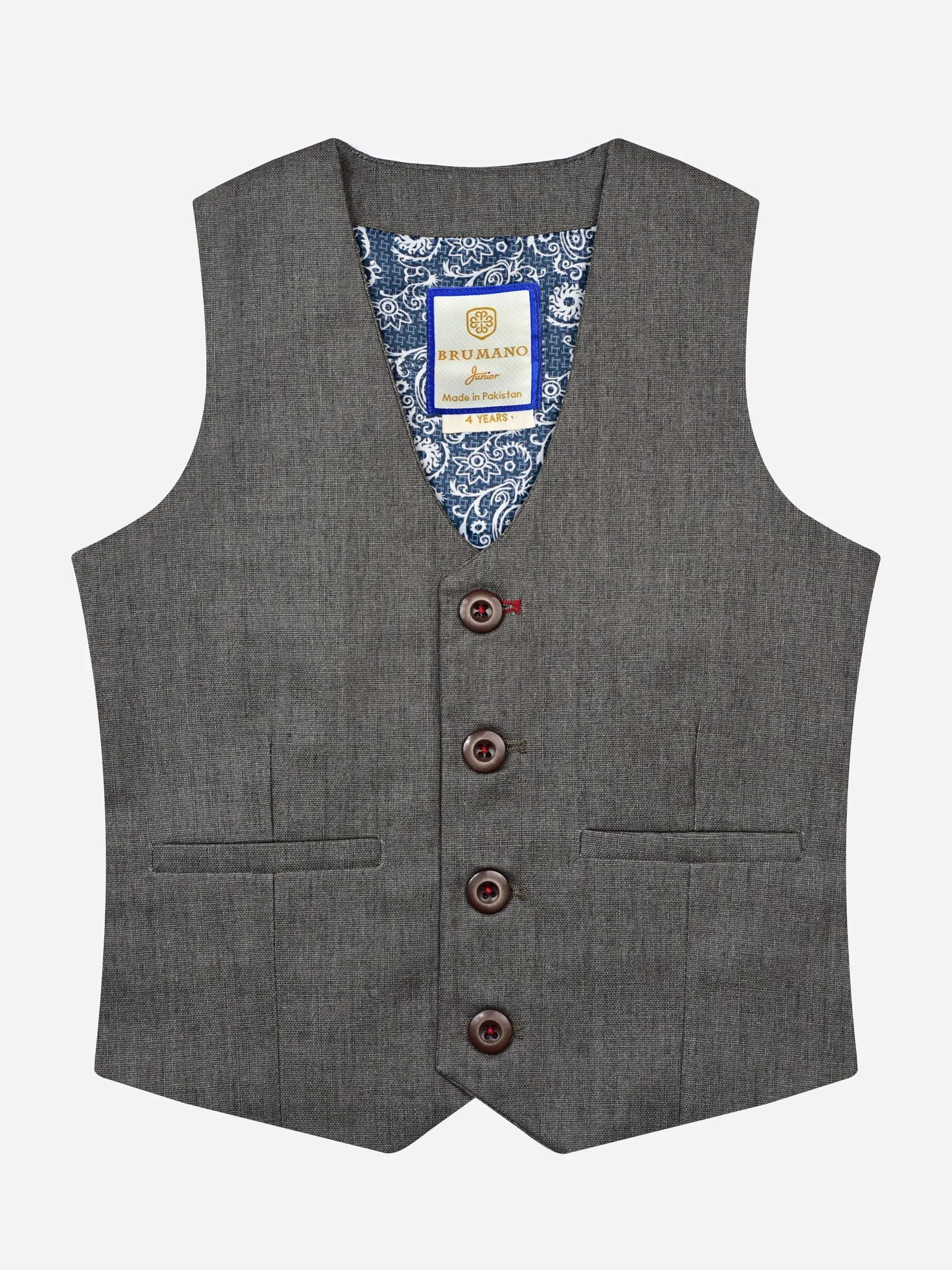 Brown Linen Textured Suit Vest With Bow