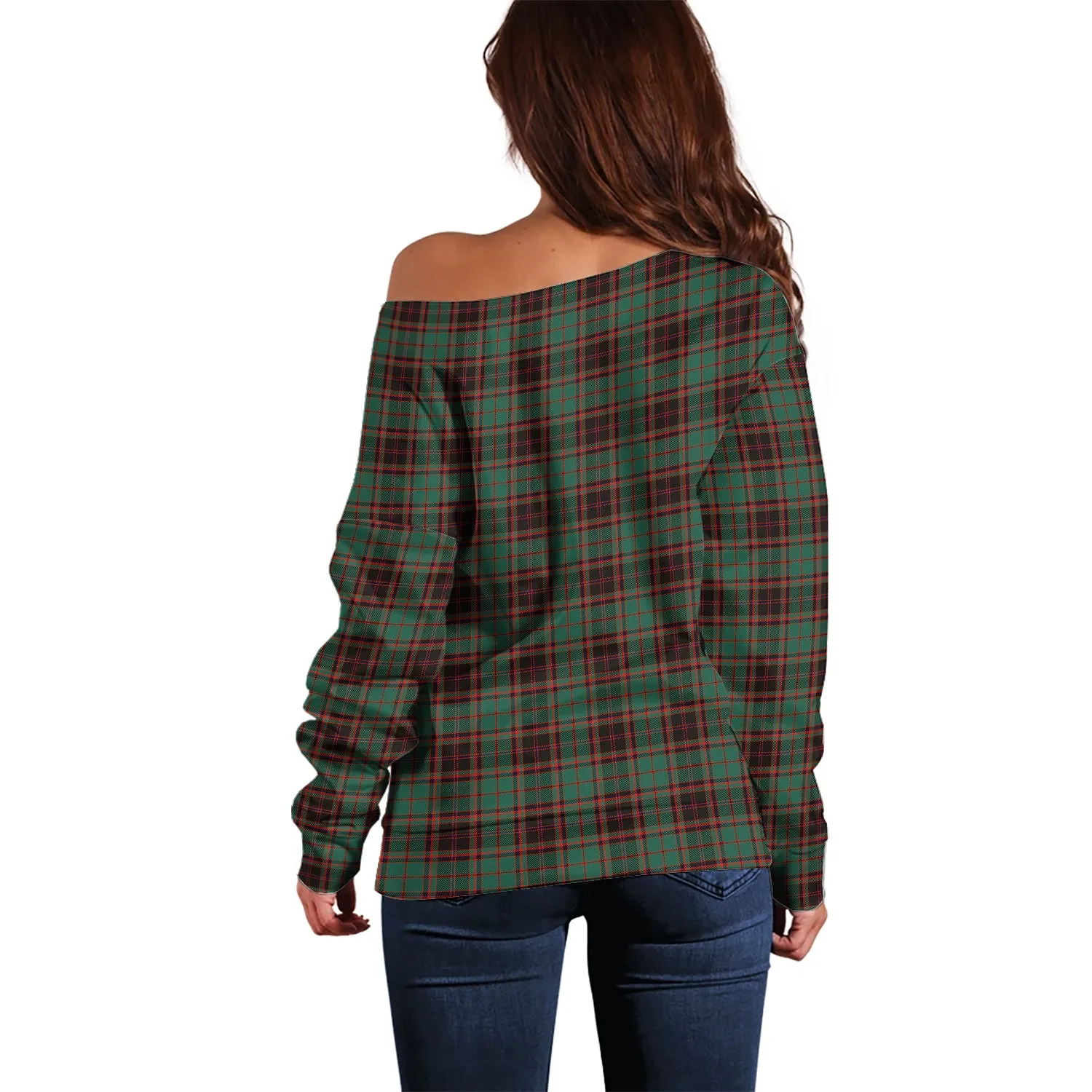 Buchan Ancient Tartan Off Shoulder Women Sweater with Family Crest