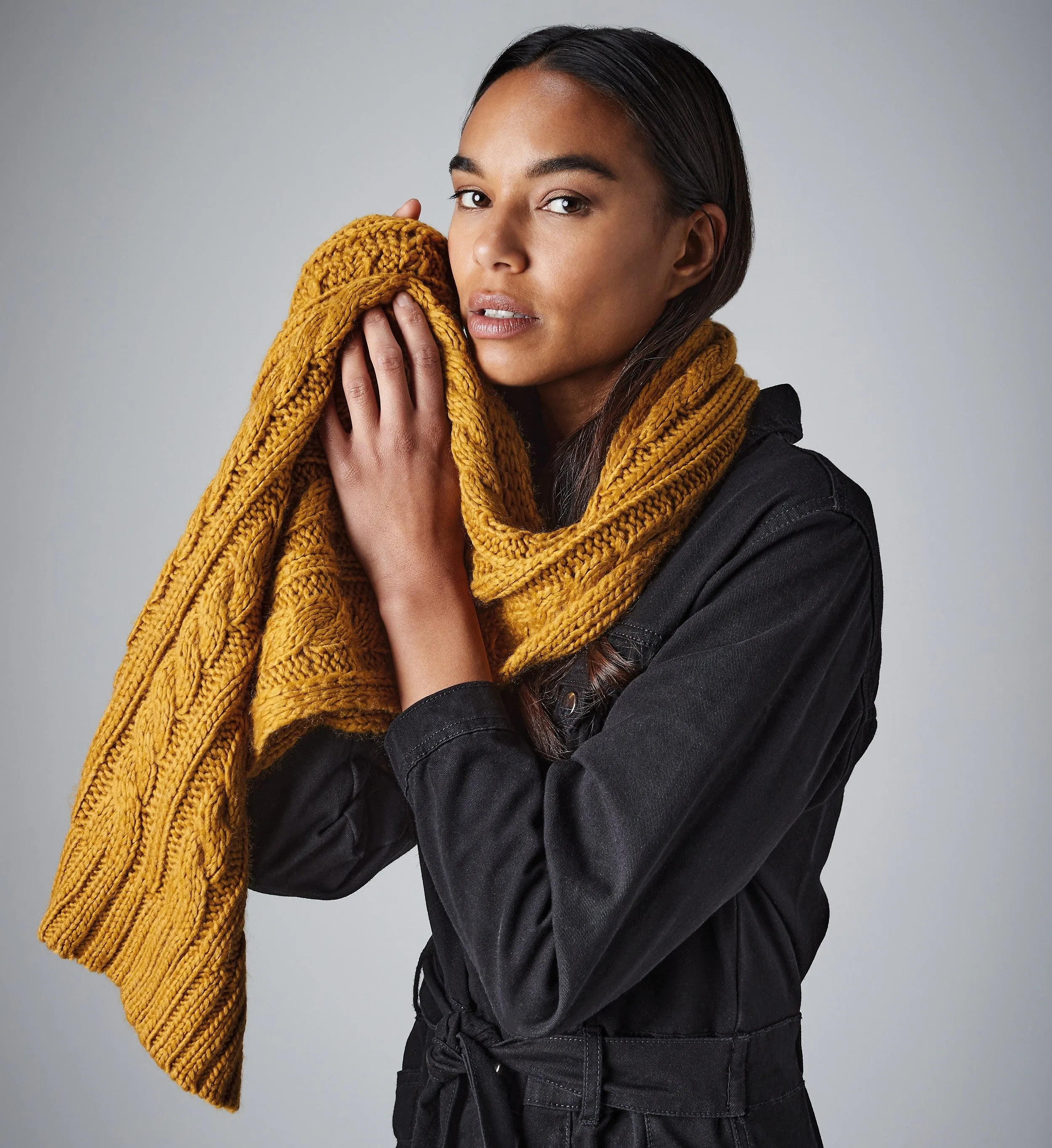 Cable Knit Melange Scarf | LIGHT GREY