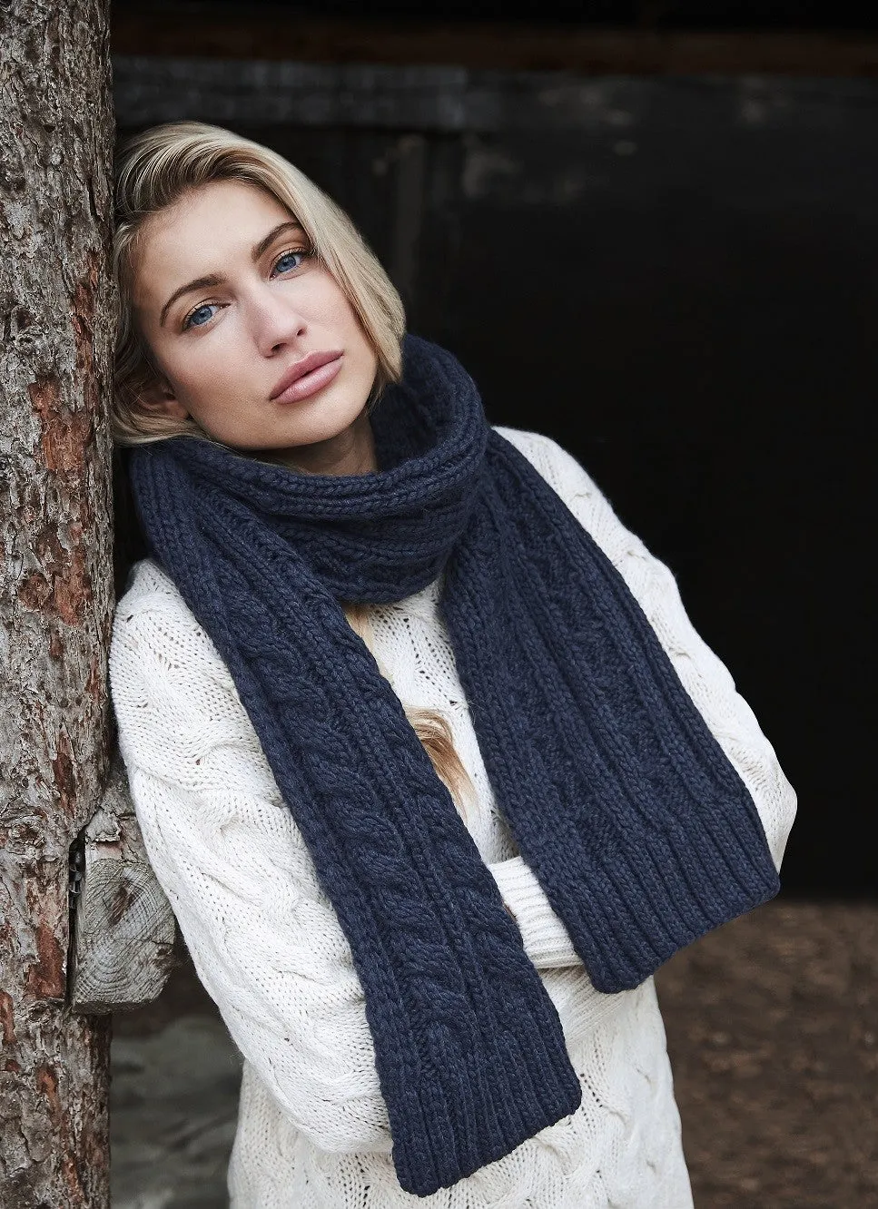 Cable Knit Melange Scarf | LIGHT GREY