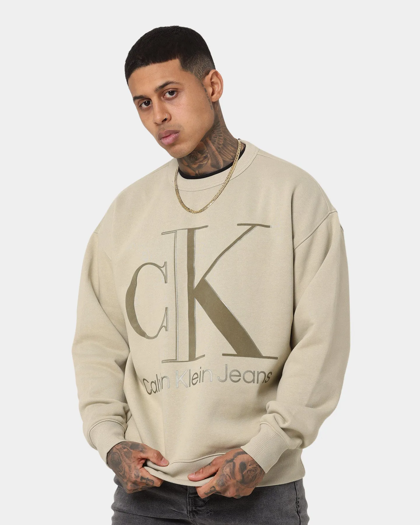 Calvin Klein High Shine CK Institution Crewneck Wheat Fields