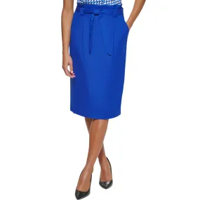 CALVIN KLEIN - Tie Waist Linen Pencil Skirt