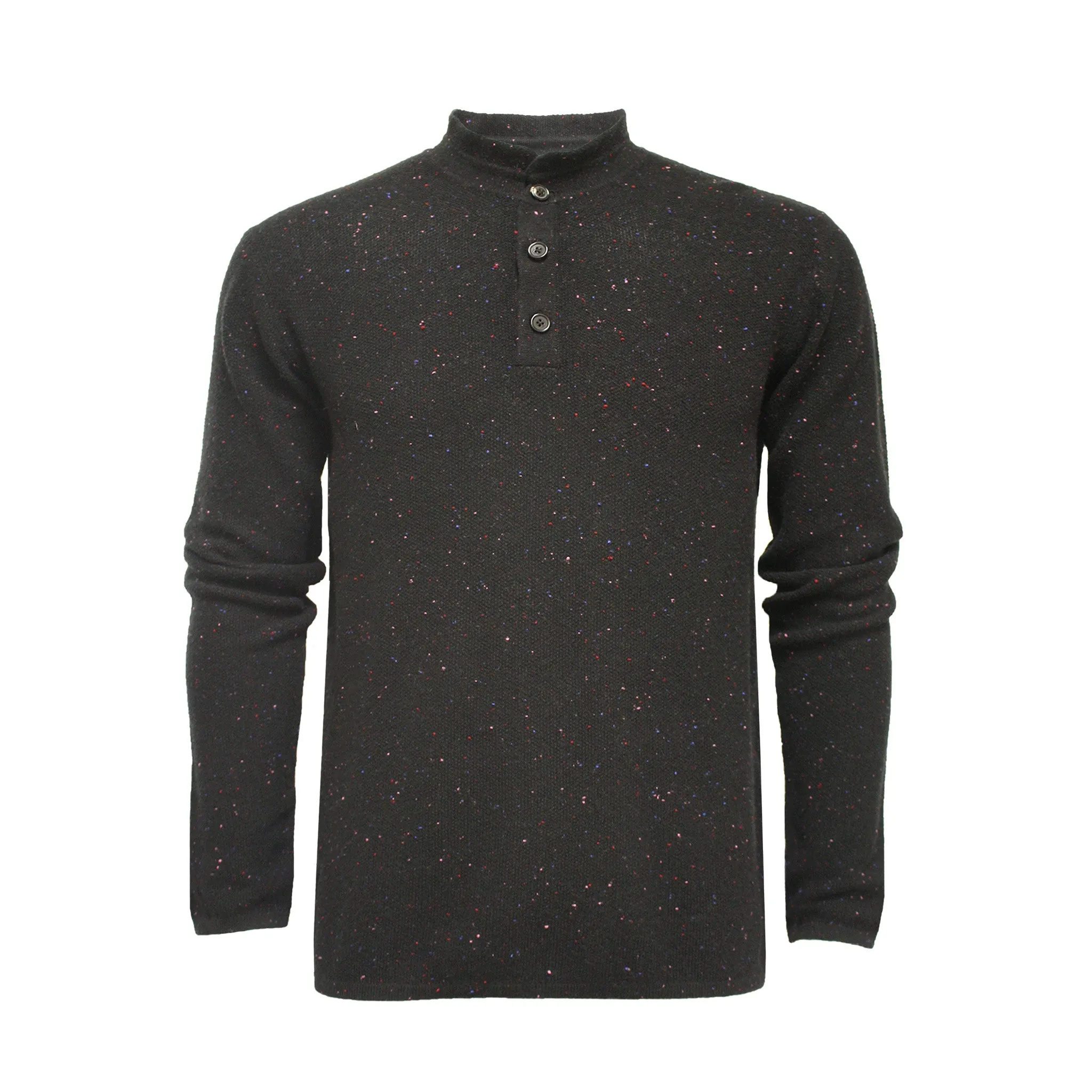 Cashmere Sweater black Button Neck Bodalla in pique Stitch