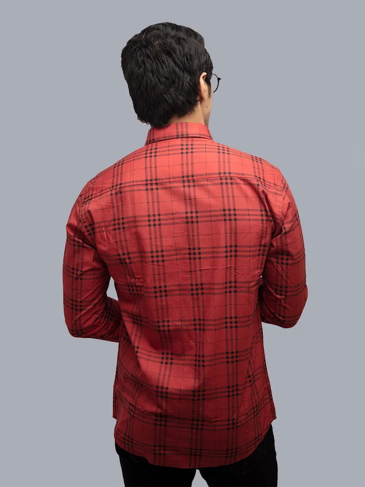 Check Shirt for Men - Checked Regular Fit Casual Shirt Red