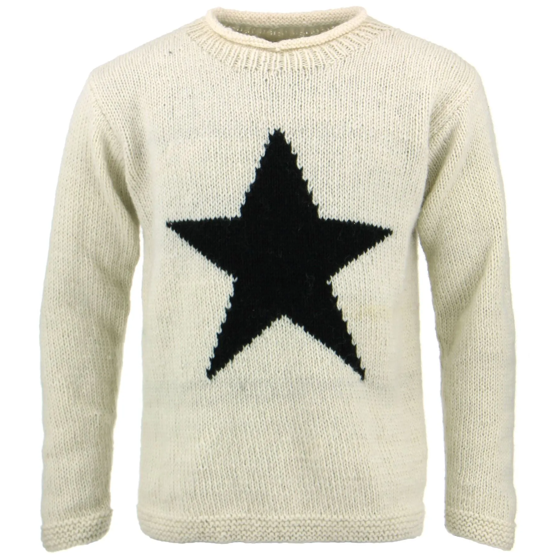 Chunky Wool Knit Star Jumper - Cream & Black