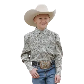 Cinch Kid's Long Sleeve Western Snap Green Paisley Shirt