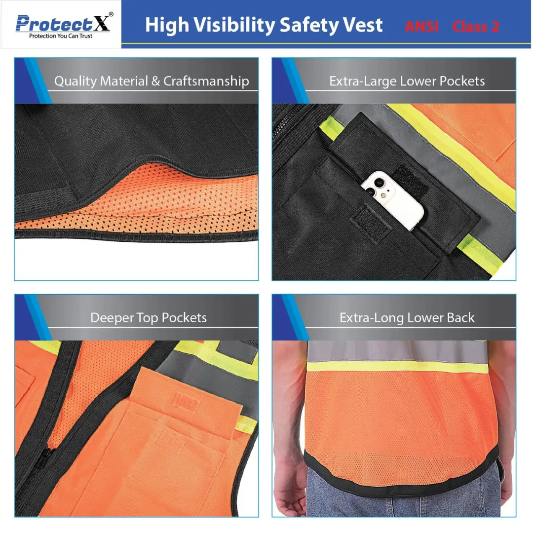 Class 2 Hi-Visibility Orange All Solid Fabric With 6 Pockets