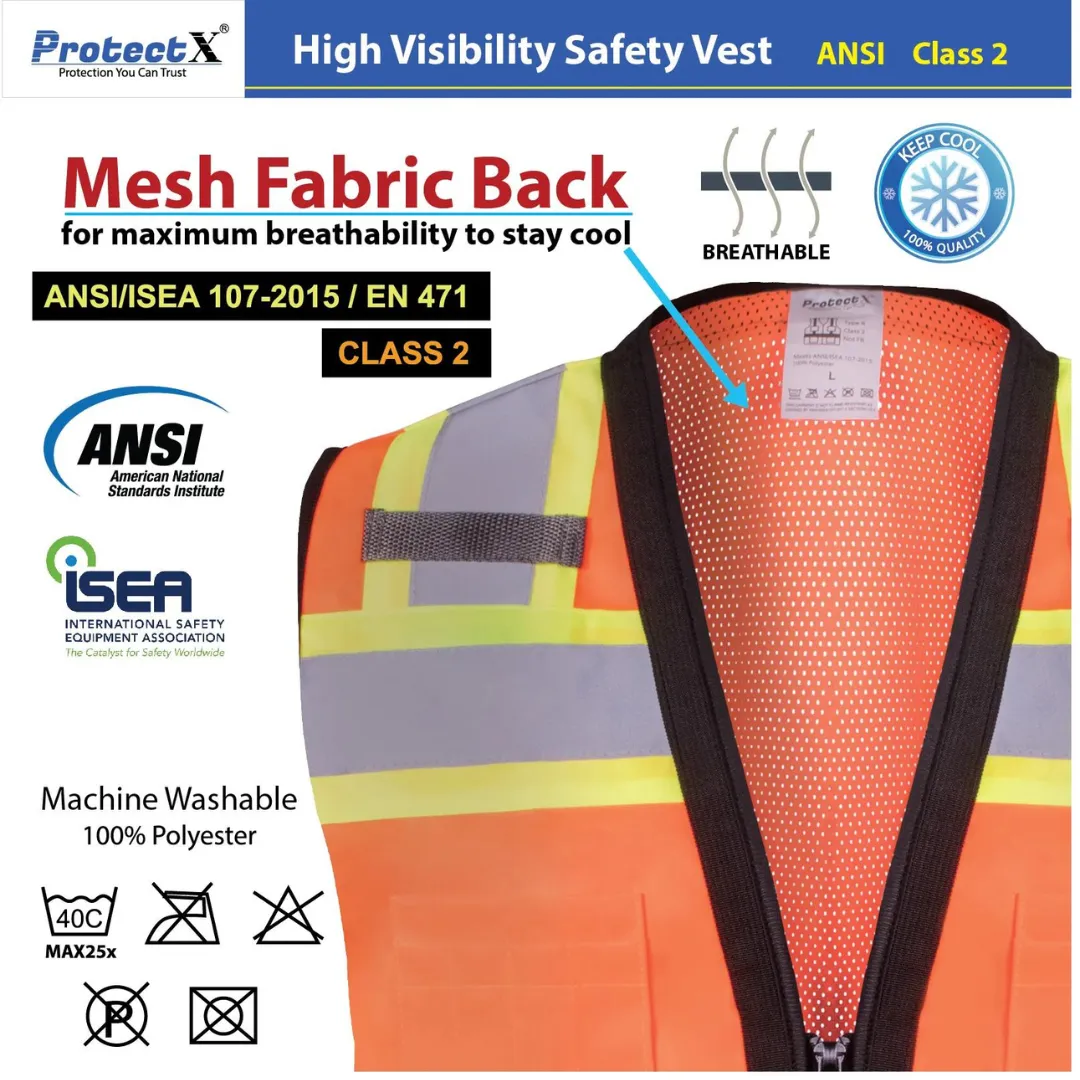 Class 2 Hi-Visibility Orange All Solid Fabric With 6 Pockets