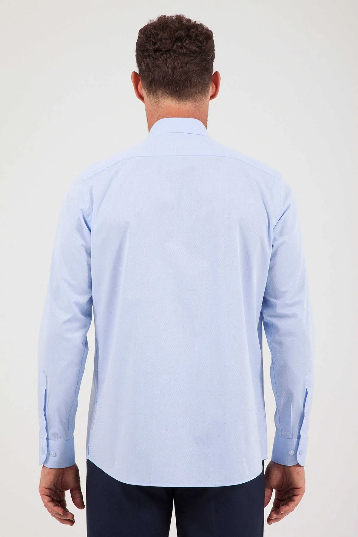 Classic Fit Long Sleeve Cotton Blue Dress Shirt