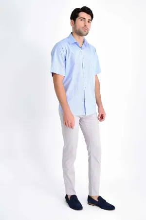 Classic Fit Plaid Cotton Blend Light Blue Dress Shirt