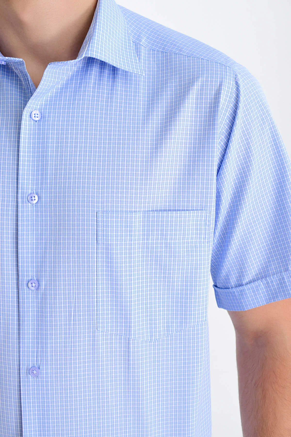 Classic Fit Plaid Cotton Blend Light Blue Dress Shirt