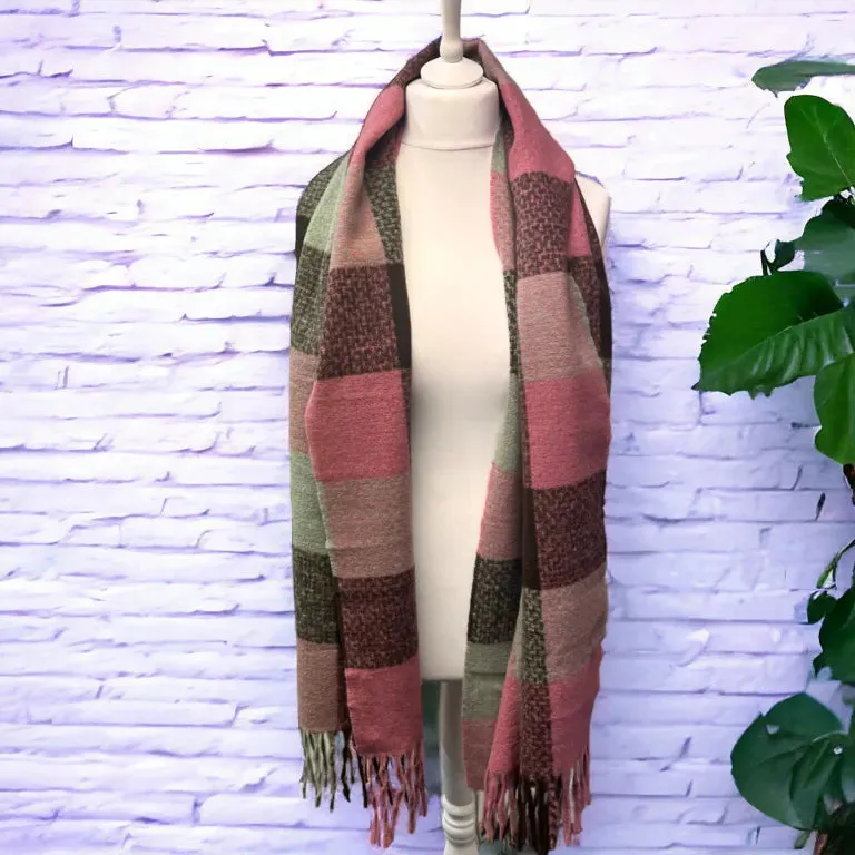 Cosy Pink Checked Winter Scarf