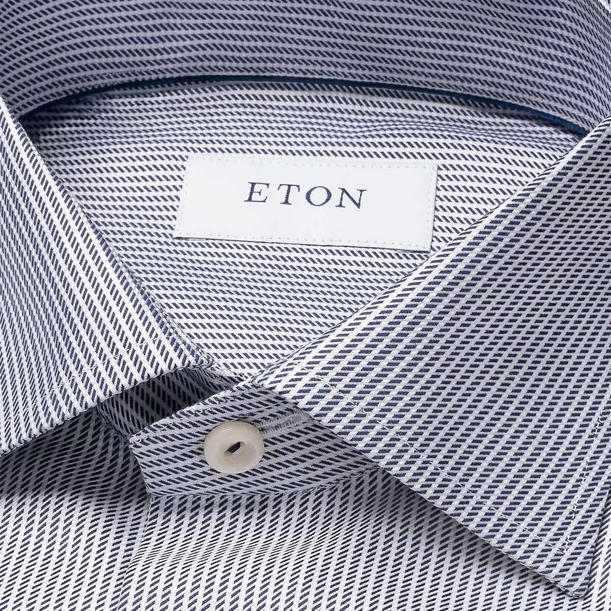 Dark Blue Striped Signature Twill Shirt Contemporary Fit Shirt