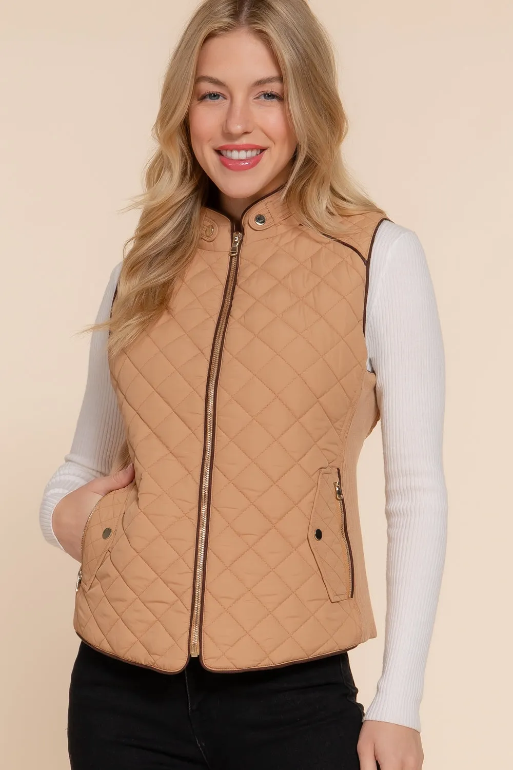 Diamond Quilted Vest - Caramel