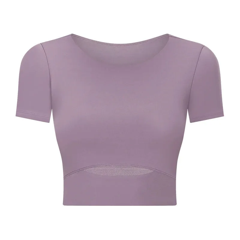 Dq087 Heather Color with Short Sleeves Stretch Comfortable Women's Yoga