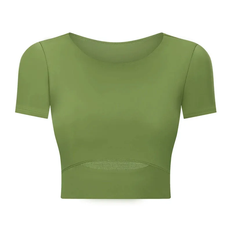 Dq087 Heather Color with Short Sleeves Stretch Comfortable Women's Yoga