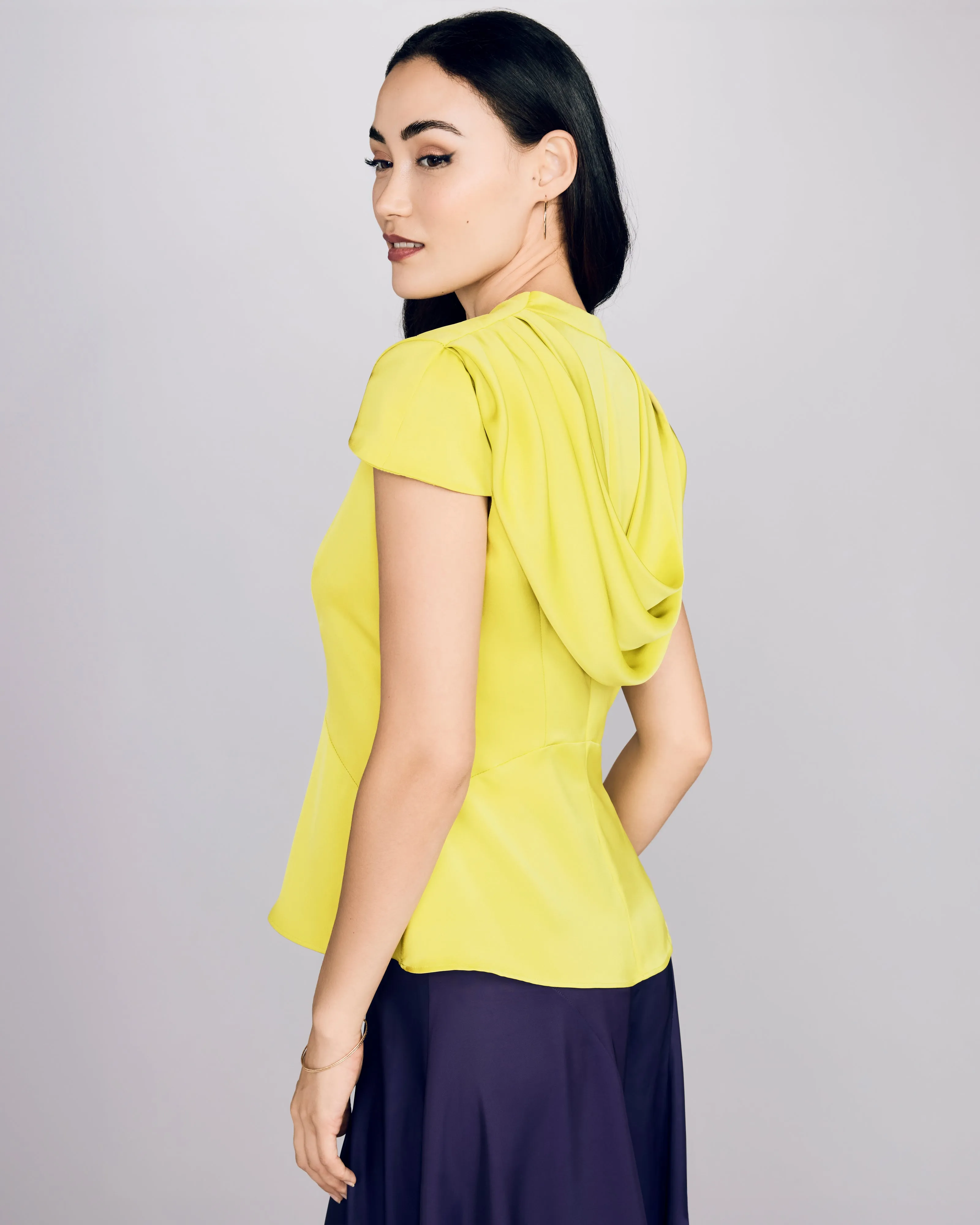 Draped-Back Chartreuse Blouse