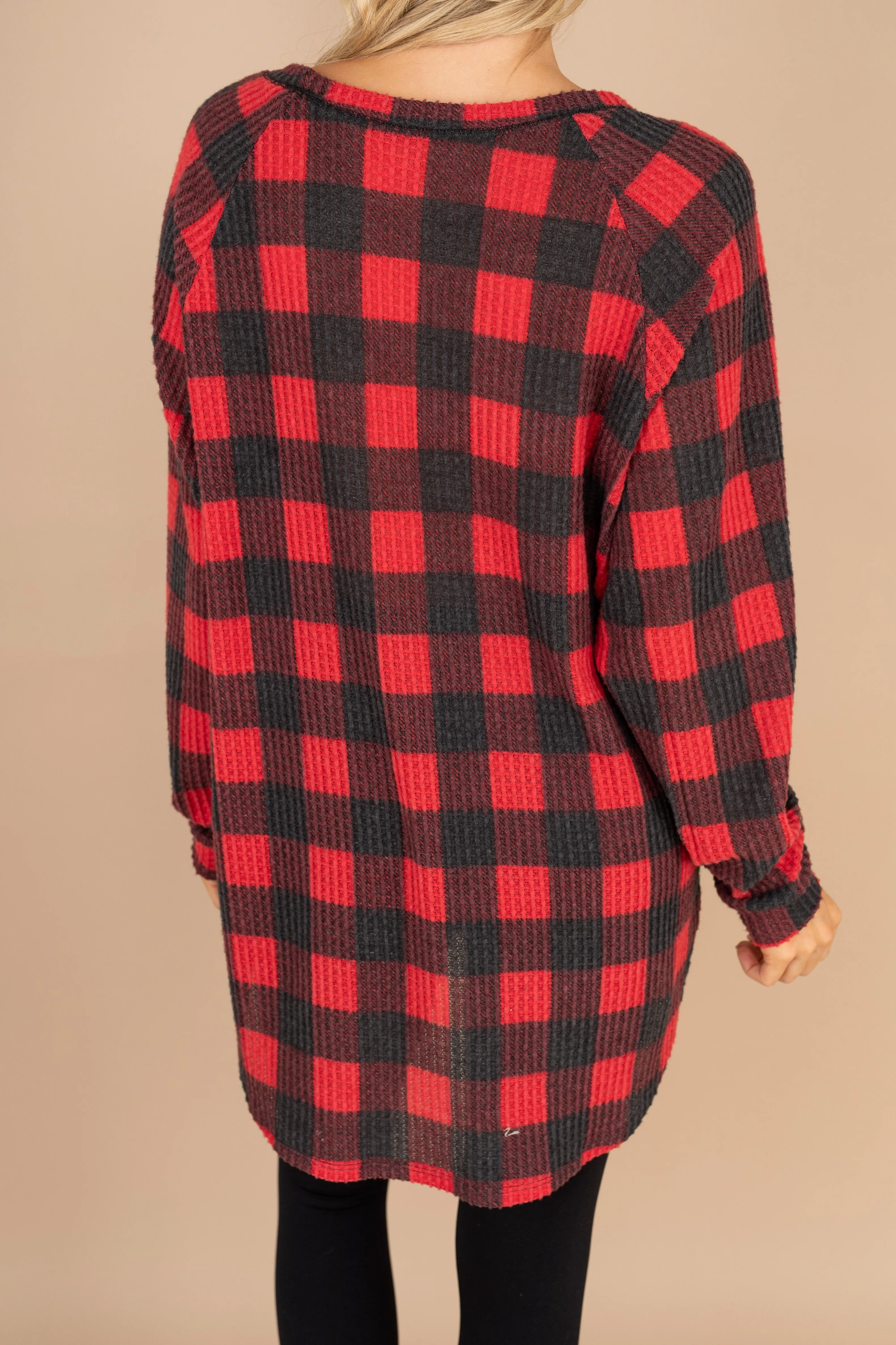 Easy Like Sunday Red Buffalo Plaid Waffle Tunic