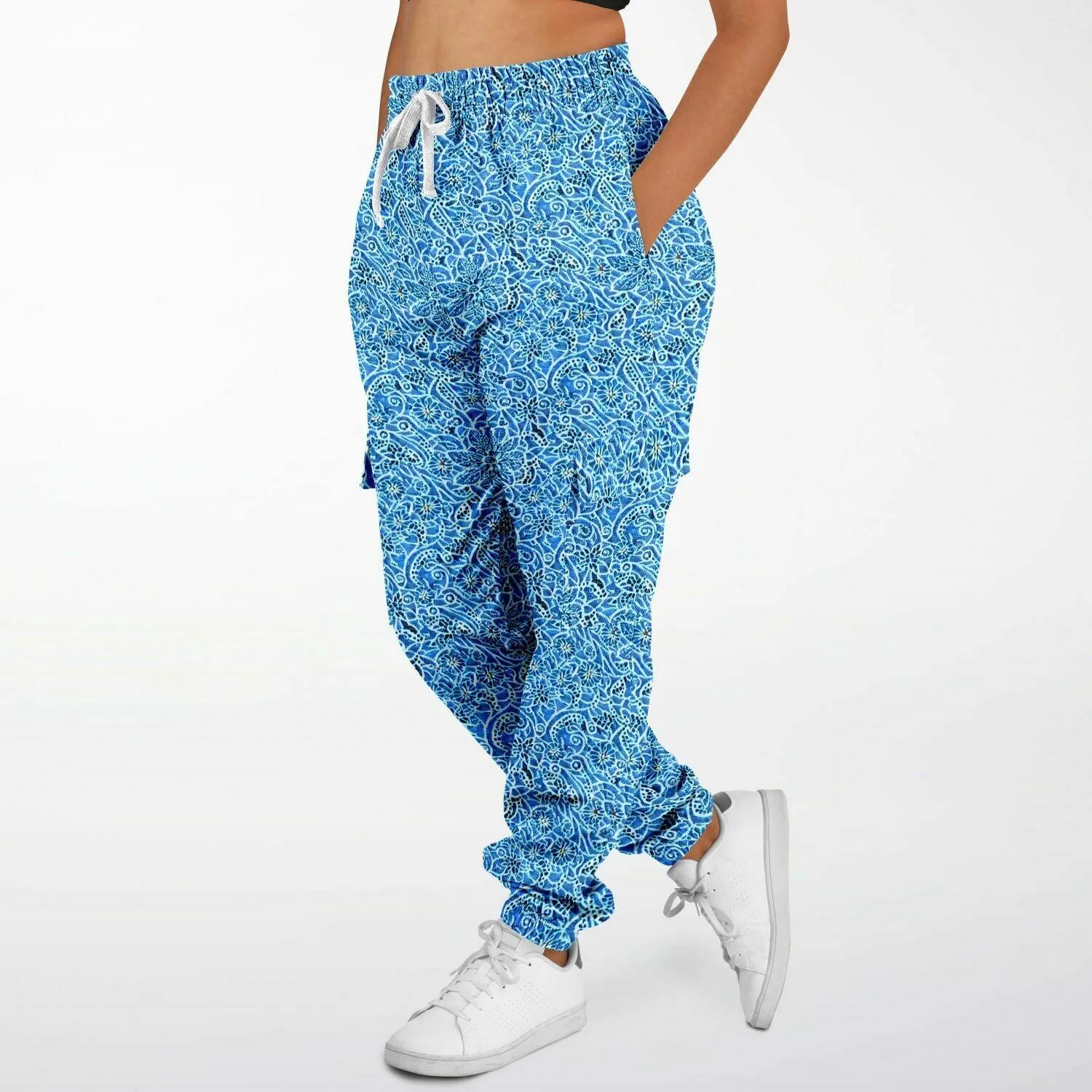 Eco-Friendly Blue Printed Cargo Sweatpants | Comfort Meets Style