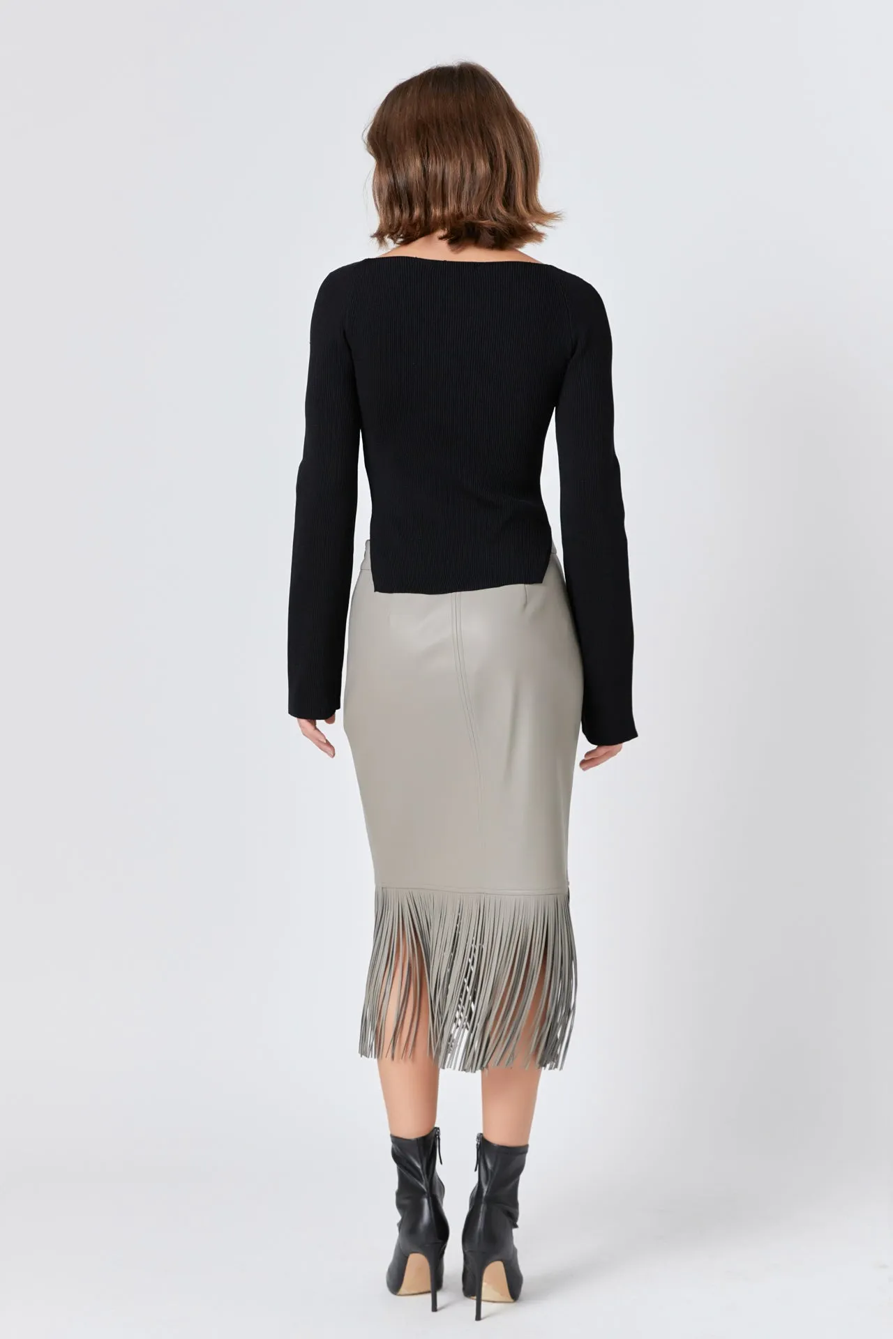 Endless Rose - Pu Fringe Pencil Midi Skirt