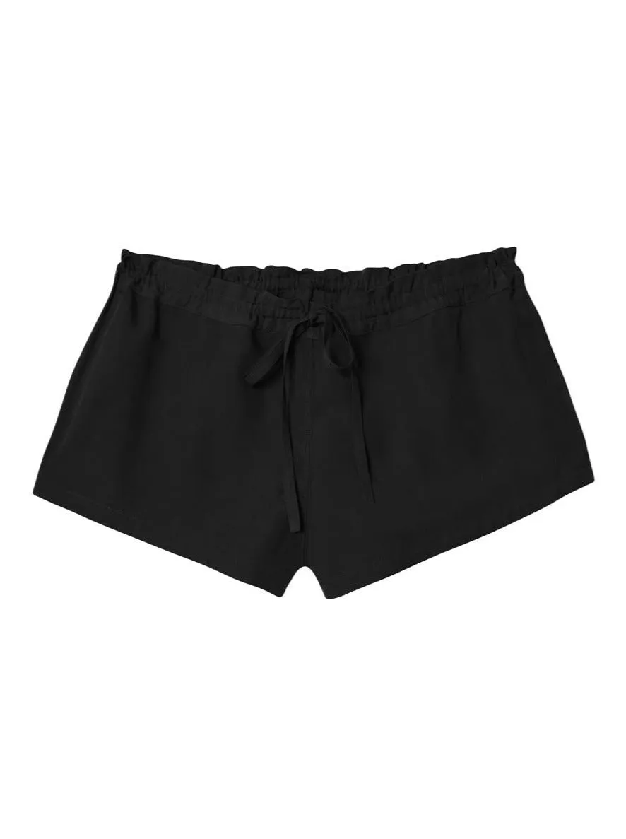 Eos Drawstring Organic Low-Rise Bamboo Poplin Lounge Short - Black